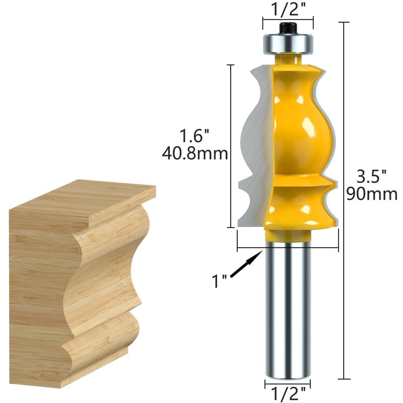 Helovmine 1/2 Inch Shank Architectural Molding Router Bits,Crown Molding Router Bit, Bullnose Bead Column Face Molding Router Bit for Woodworking Tools - Image 3